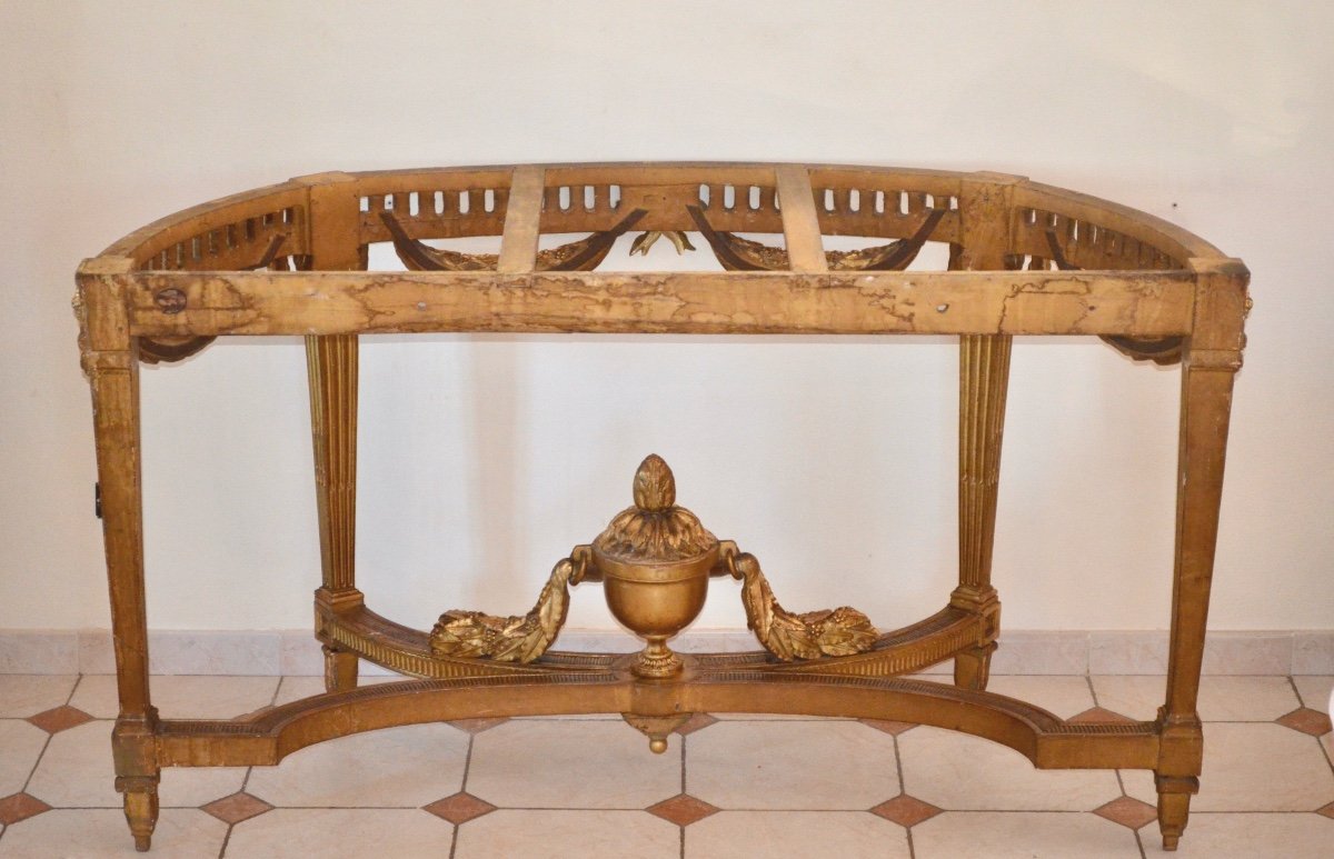 Grande Console Demi Lune En Bois Doré d'époque Louis XVI-photo-7