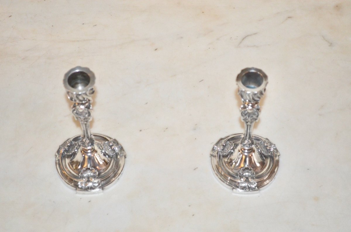 Pair Of 19th Century Rocaille Style Solid Silver Candlesticks-photo-2