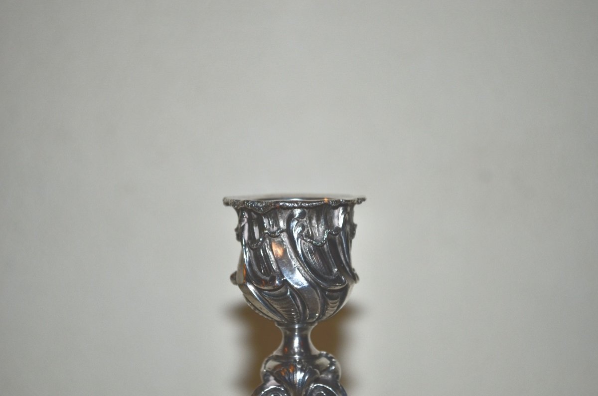 Pair Of 19th Century Rocaille Style Solid Silver Candlesticks-photo-4