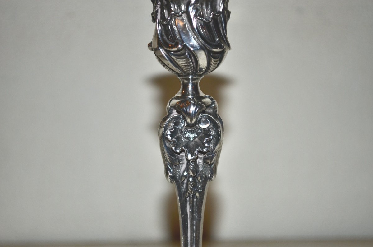 Pair Of 19th Century Rocaille Style Solid Silver Candlesticks-photo-1