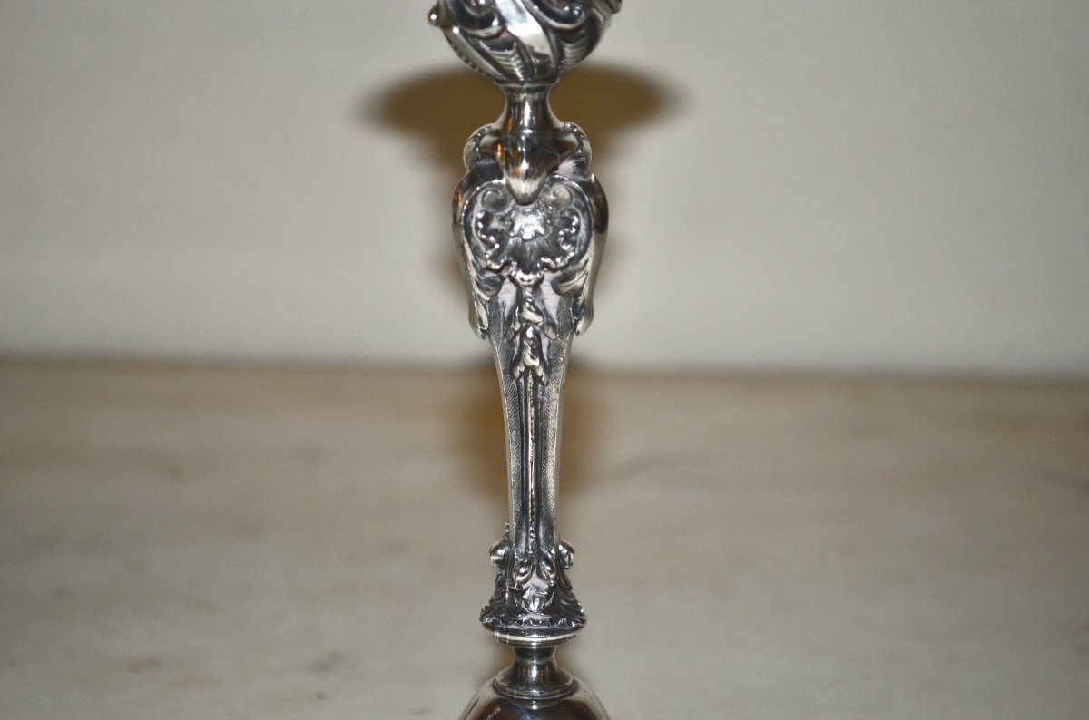 Pair Of 19th Century Rocaille Style Solid Silver Candlesticks-photo-2