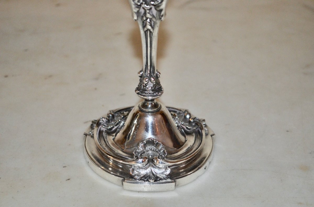 Pair Of 19th Century Rocaille Style Solid Silver Candlesticks-photo-3