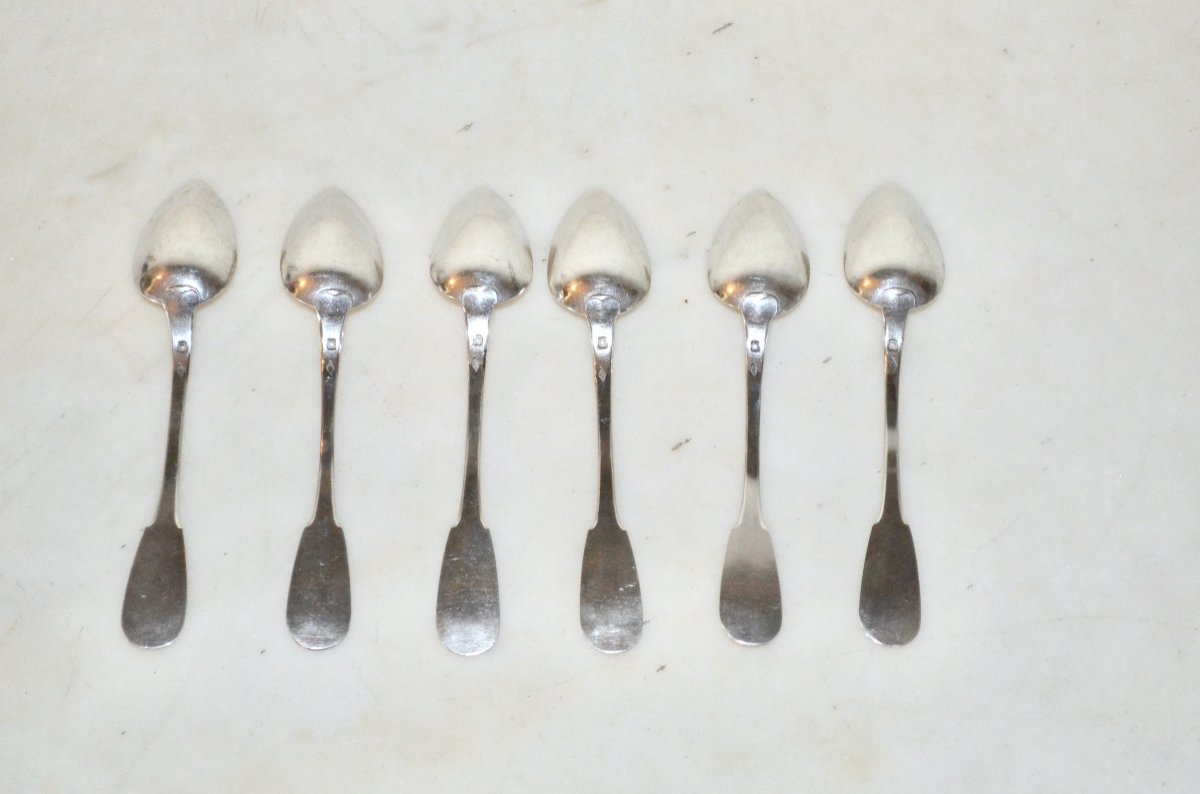 Set Of 6 Sterling Silver Coffee Spoons Mid 19th Century-photo-2