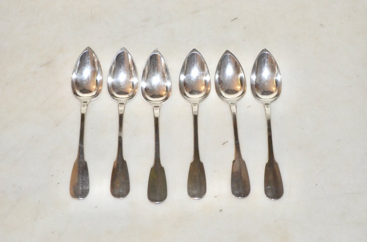 Set Of 6 Sterling Silver Coffee Spoons Mid 19th Century