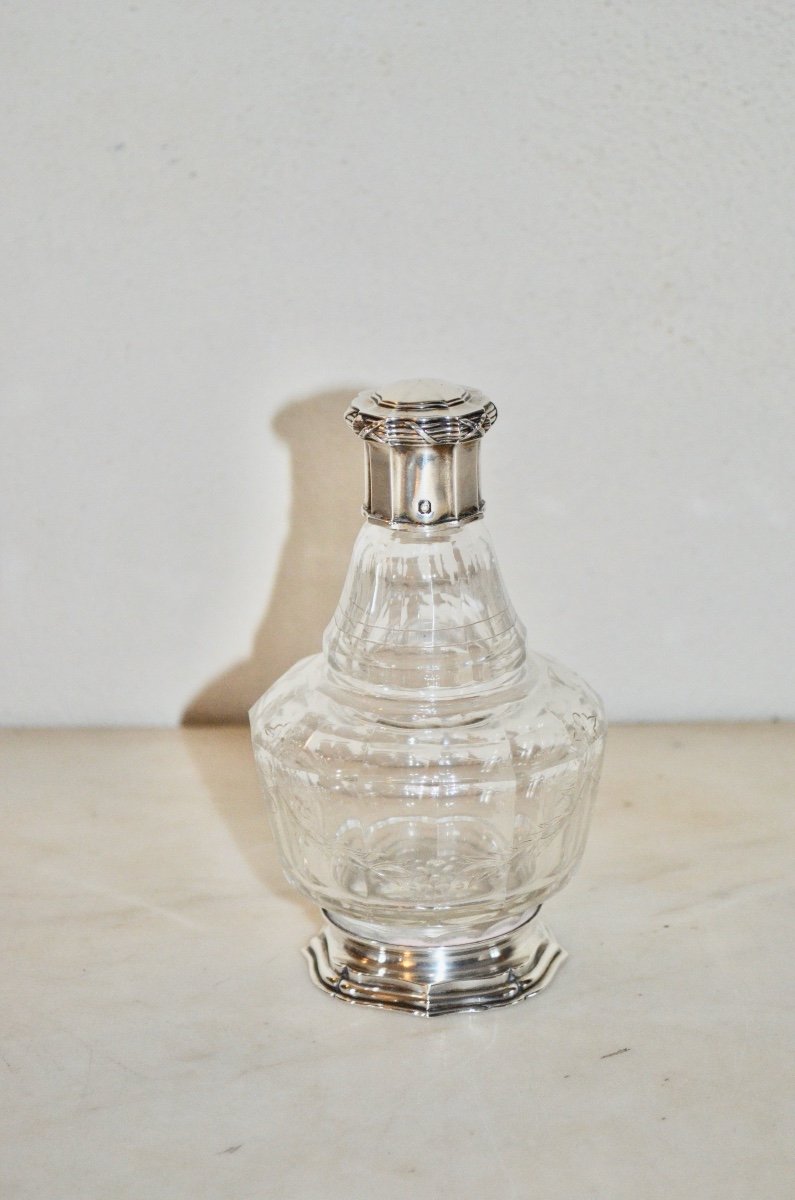 19th Century Engraved Sterling Silver And Crystal Bottle-photo-3