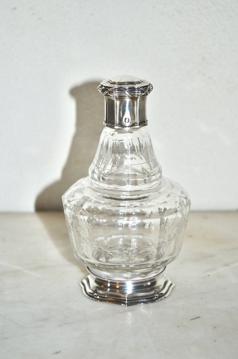 19th Century Engraved Sterling Silver And Crystal Bottle-photo-4