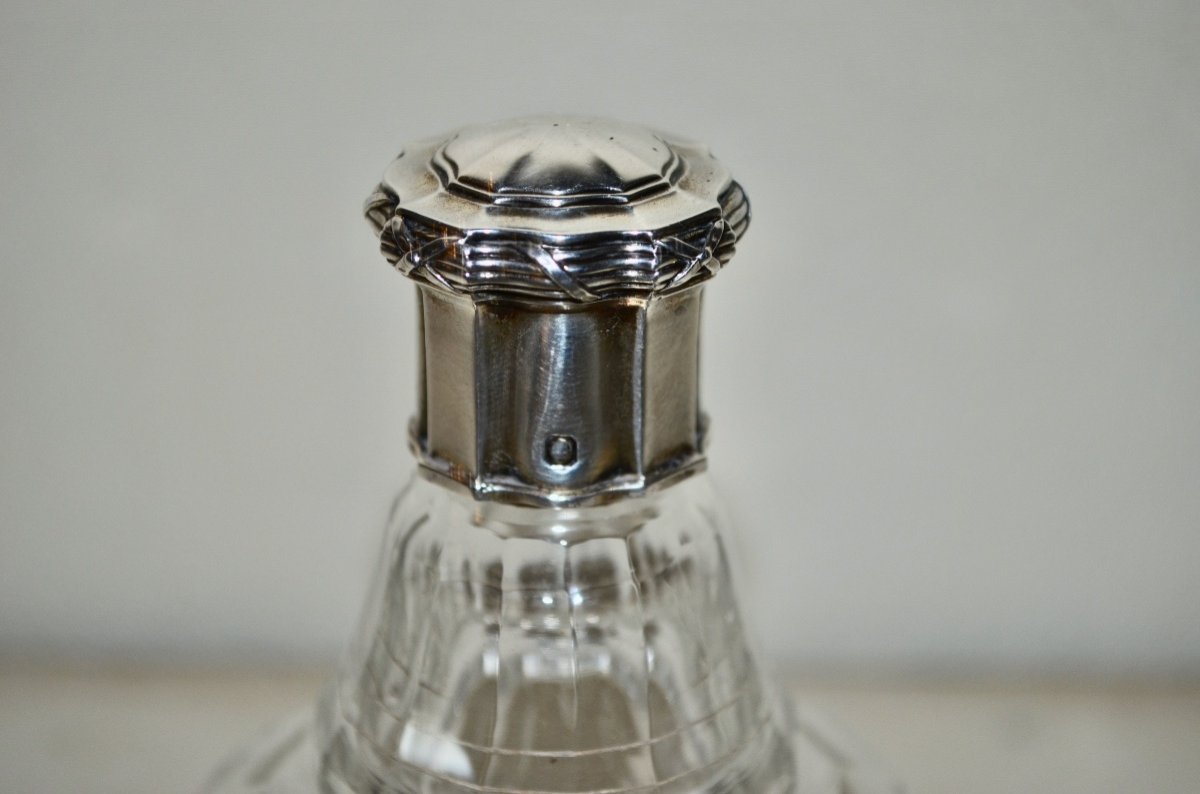 19th Century Engraved Sterling Silver And Crystal Bottle-photo-1