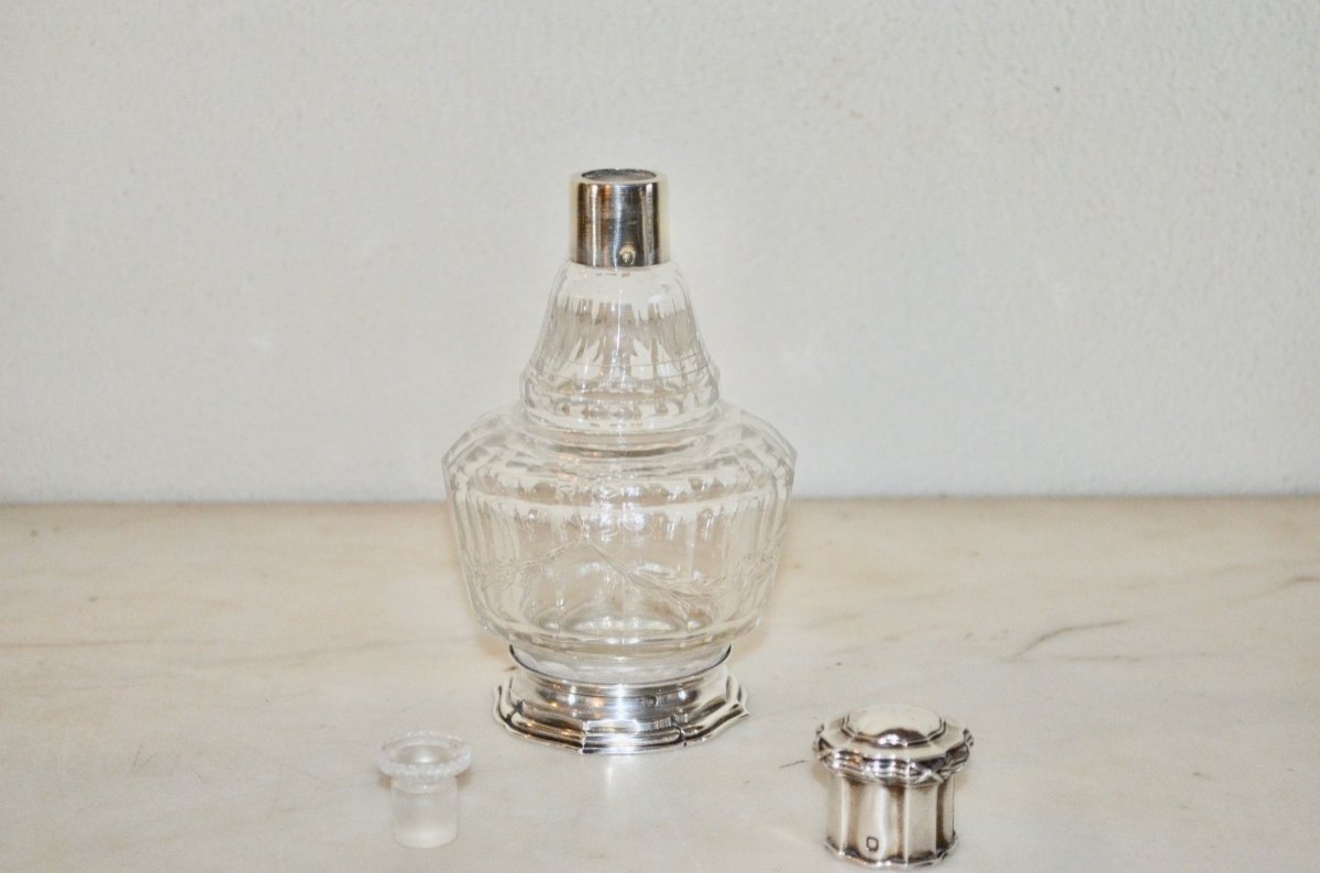 19th Century Engraved Sterling Silver And Crystal Bottle-photo-2