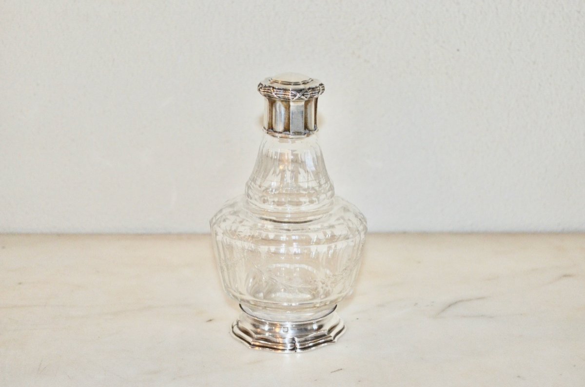 19th Century Engraved Sterling Silver And Crystal Bottle