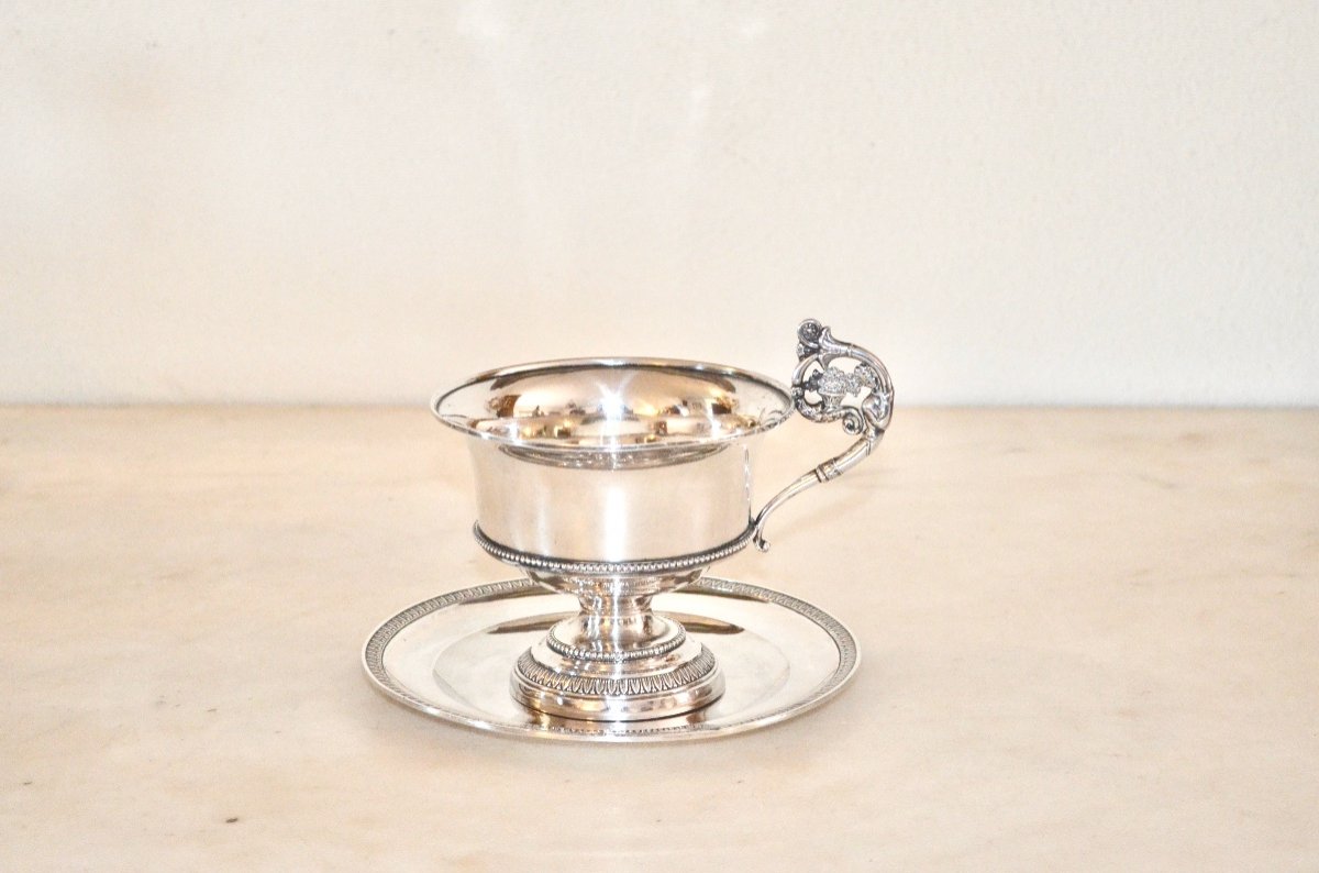 Large Solid Silver Chocolate Cup From The Restoration Period, Early 19th Century-photo-1