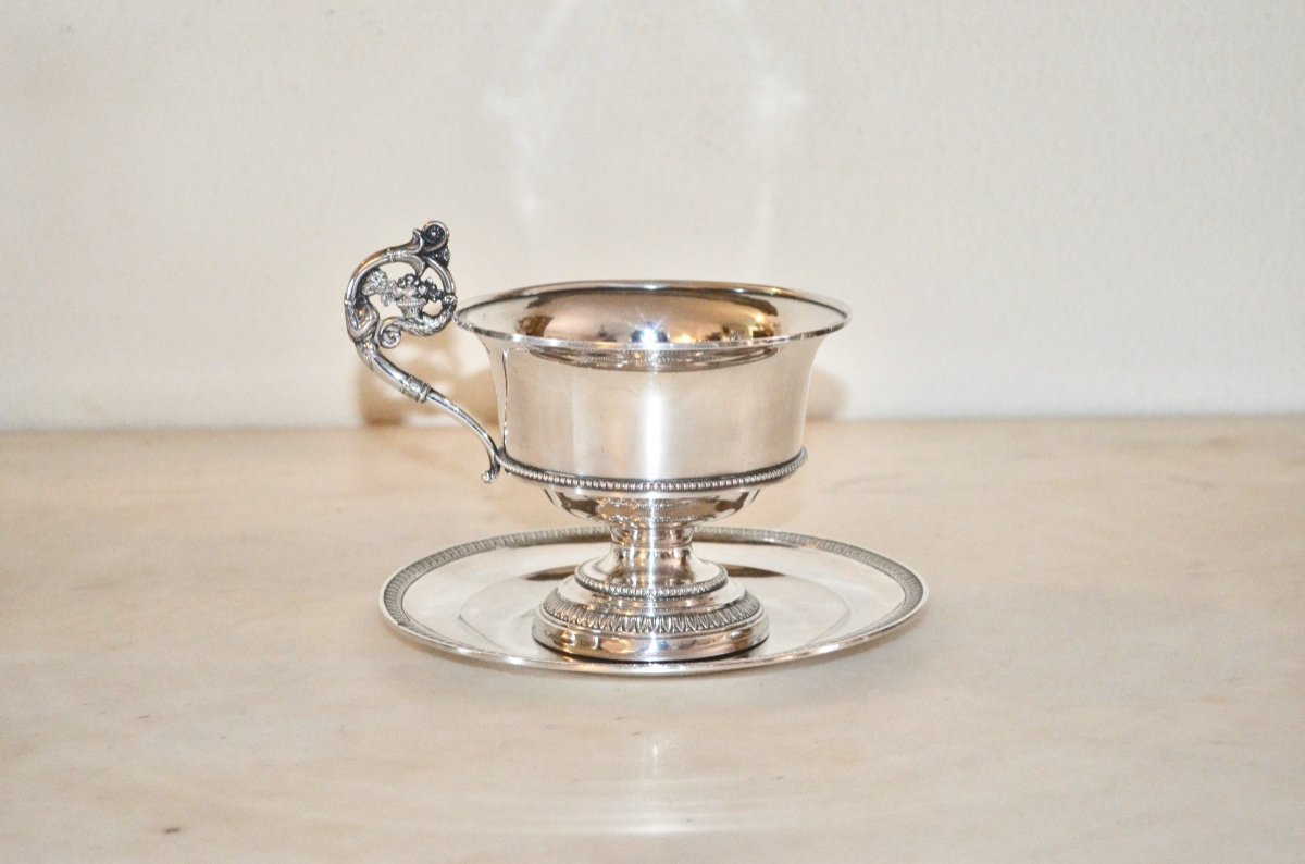 Large Solid Silver Chocolate Cup From The Restoration Period, Early 19th Century