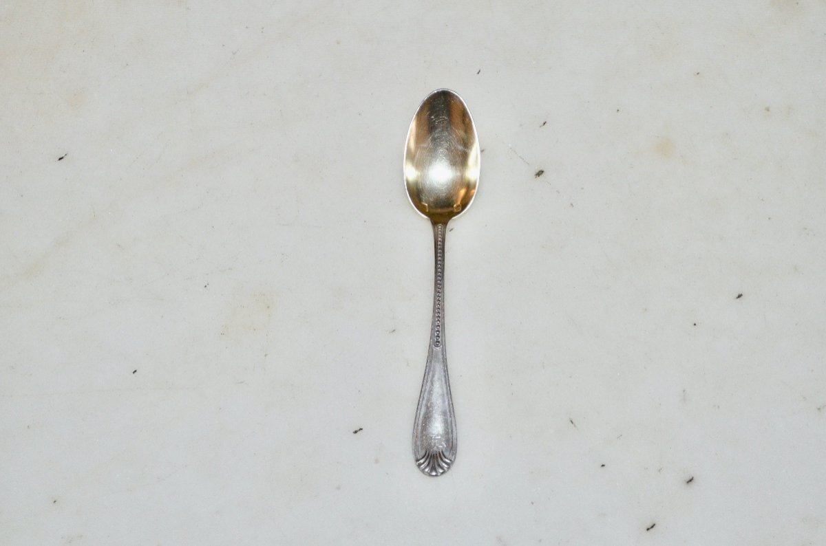 Set Of 12 Mocha Spoons In Solid Silver And Vermeil-photo-4