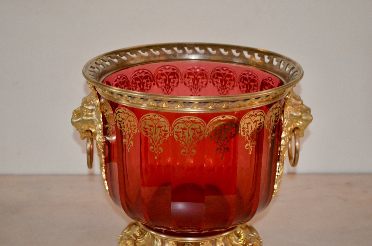 Rafraîchissoir En Bronze Doré Et Cristal De Baccarat 19ème Siècle -photo-3