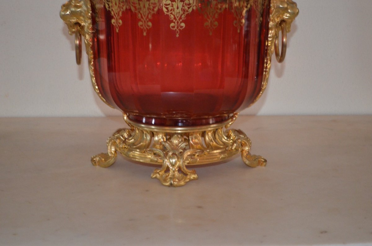 Rafraîchissoir En Bronze Doré Et Cristal De Baccarat 19ème Siècle -photo-4