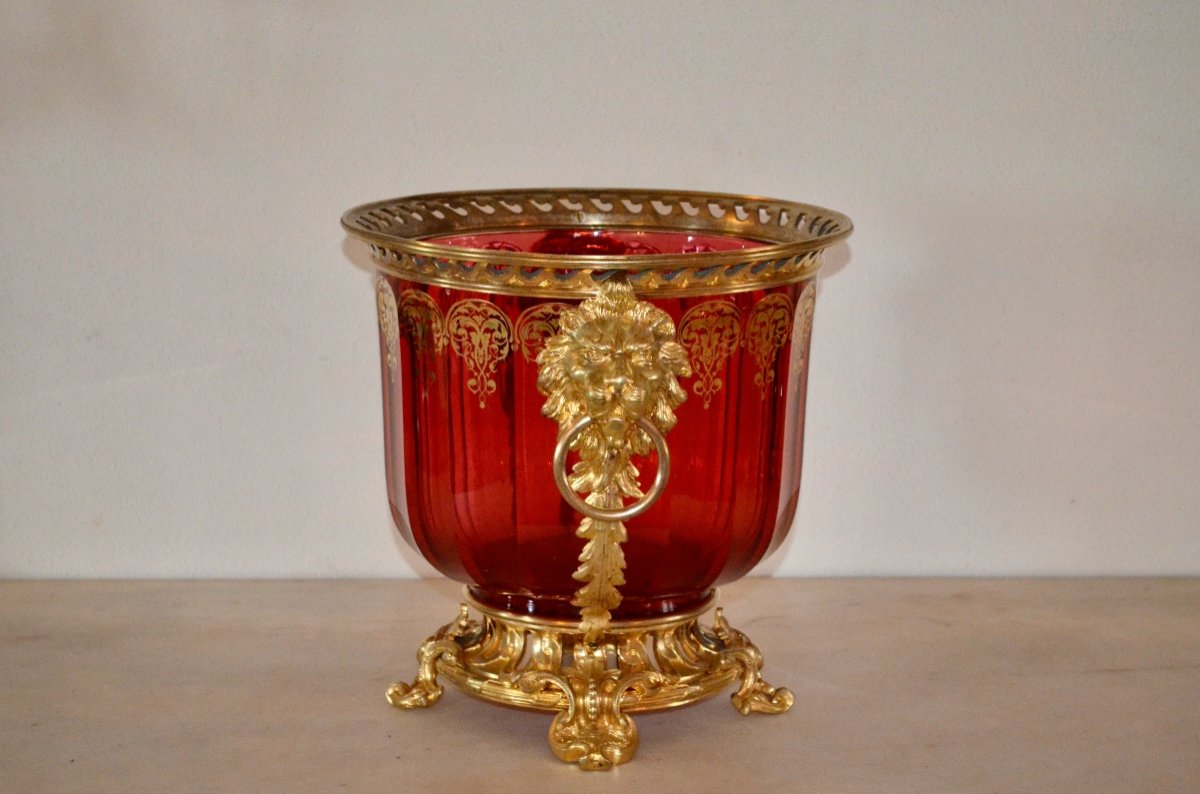 Rafraîchissoir En Bronze Doré Et Cristal De Baccarat 19ème Siècle -photo-4