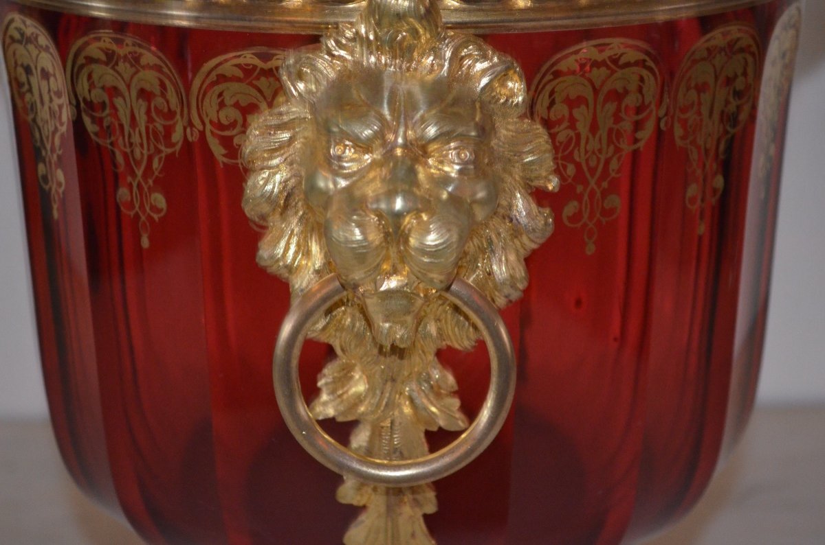 Rafraîchissoir En Bronze Doré Et Cristal De Baccarat 19ème Siècle -photo-5