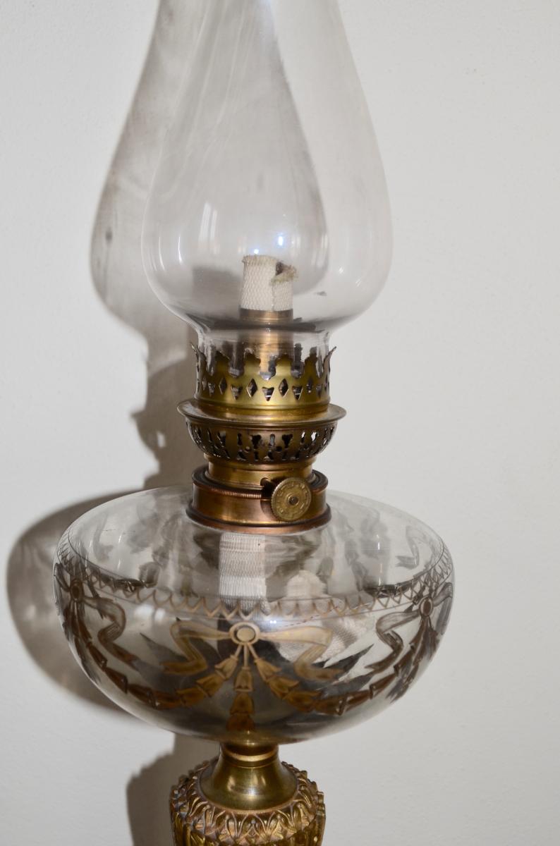 19th Century Gilt Bronze And Marble Lamp-photo-1