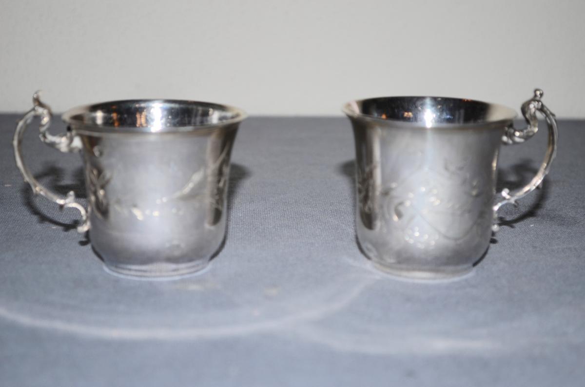 Pair Of Cups In Sterling Silver Late 19th Century-photo-3