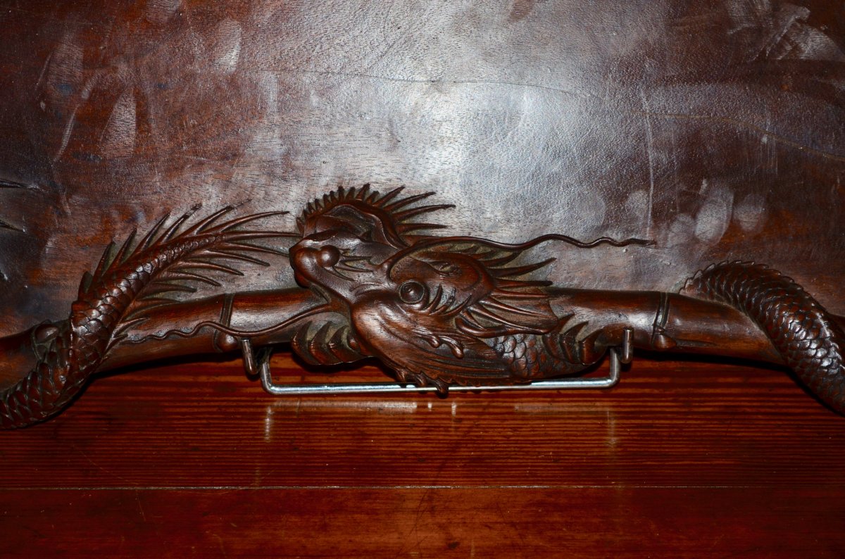 Large Tray In Exotic Wood Time End 19th Century-photo-4