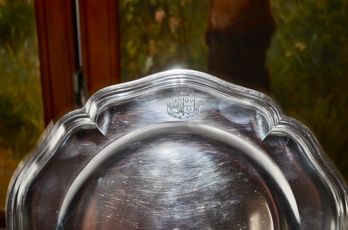 Armorial Dish In Sterling Silver 19th Century-photo-2