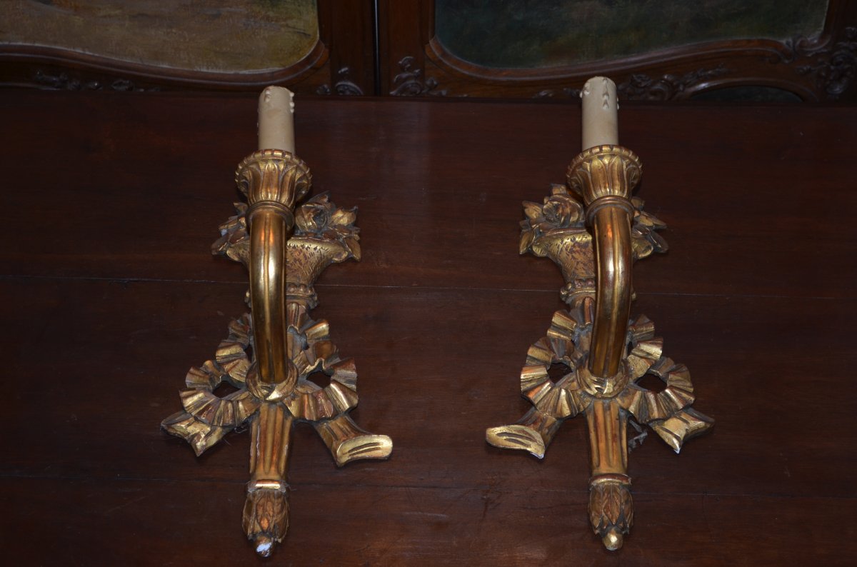 Pair Of Wall Lights In Golden Wood, Napoleon III Period