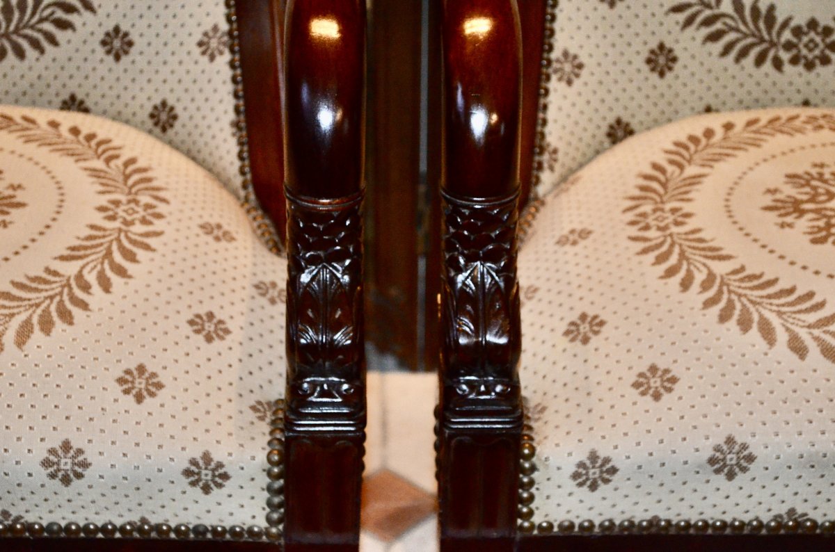 Pair Of Gondola Armchairs In Mahogany Empire Period-photo-1