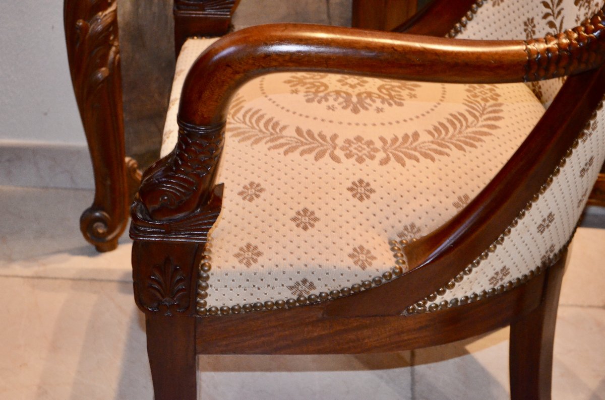 Pair Of Gondola Armchairs In Mahogany Empire Period-photo-6