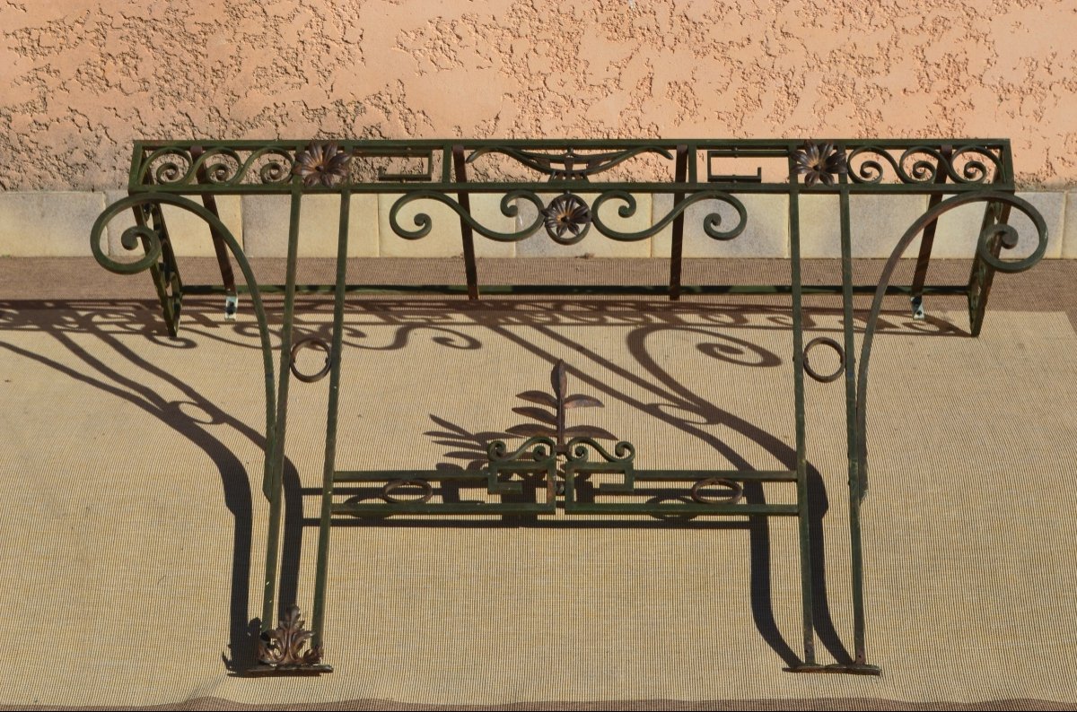 Large Wrought Iron Console Louis XVI Style Late 19th Century