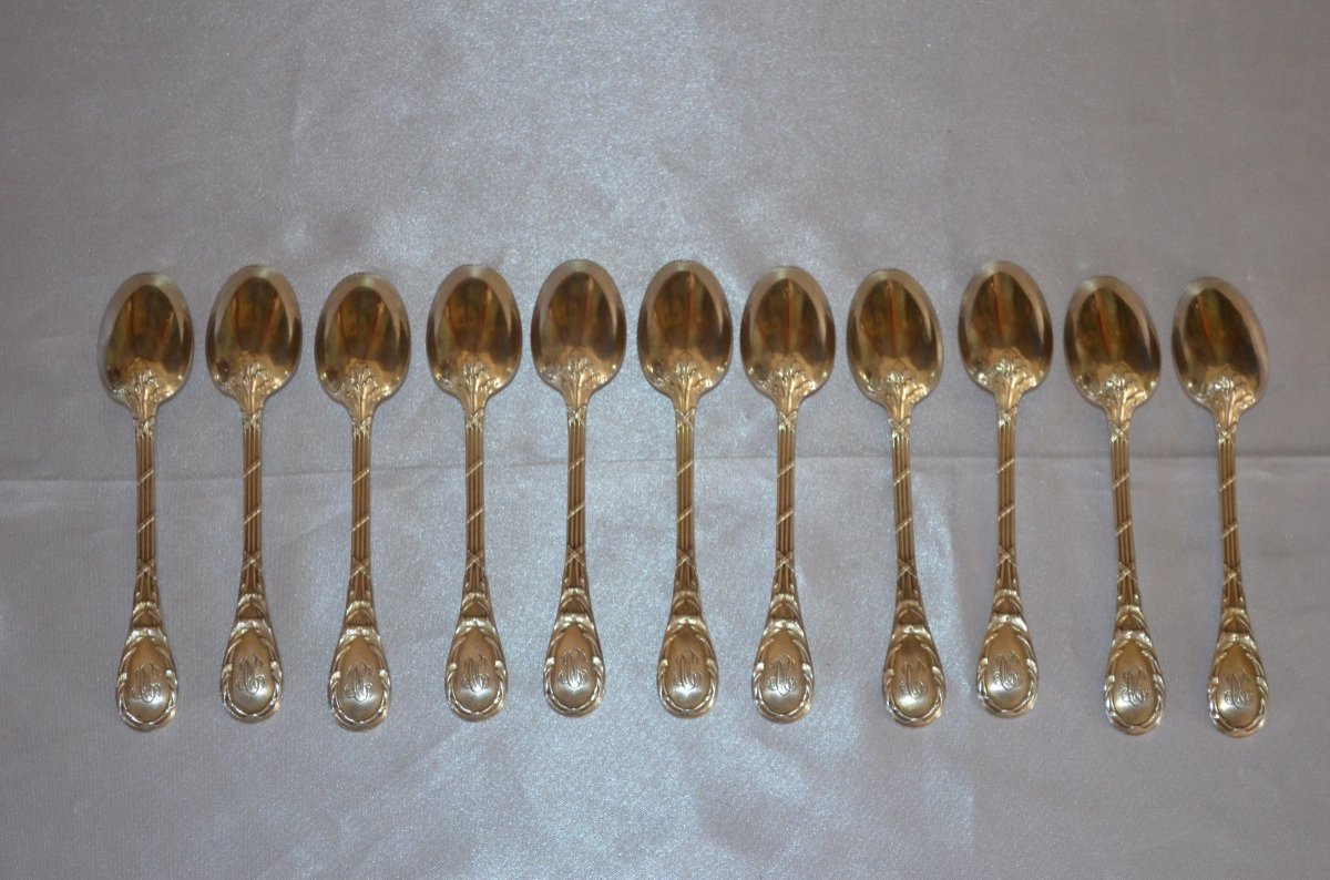 Series Of 11 Coffee Spoons In Vermeil Napoleon III Period-photo-2