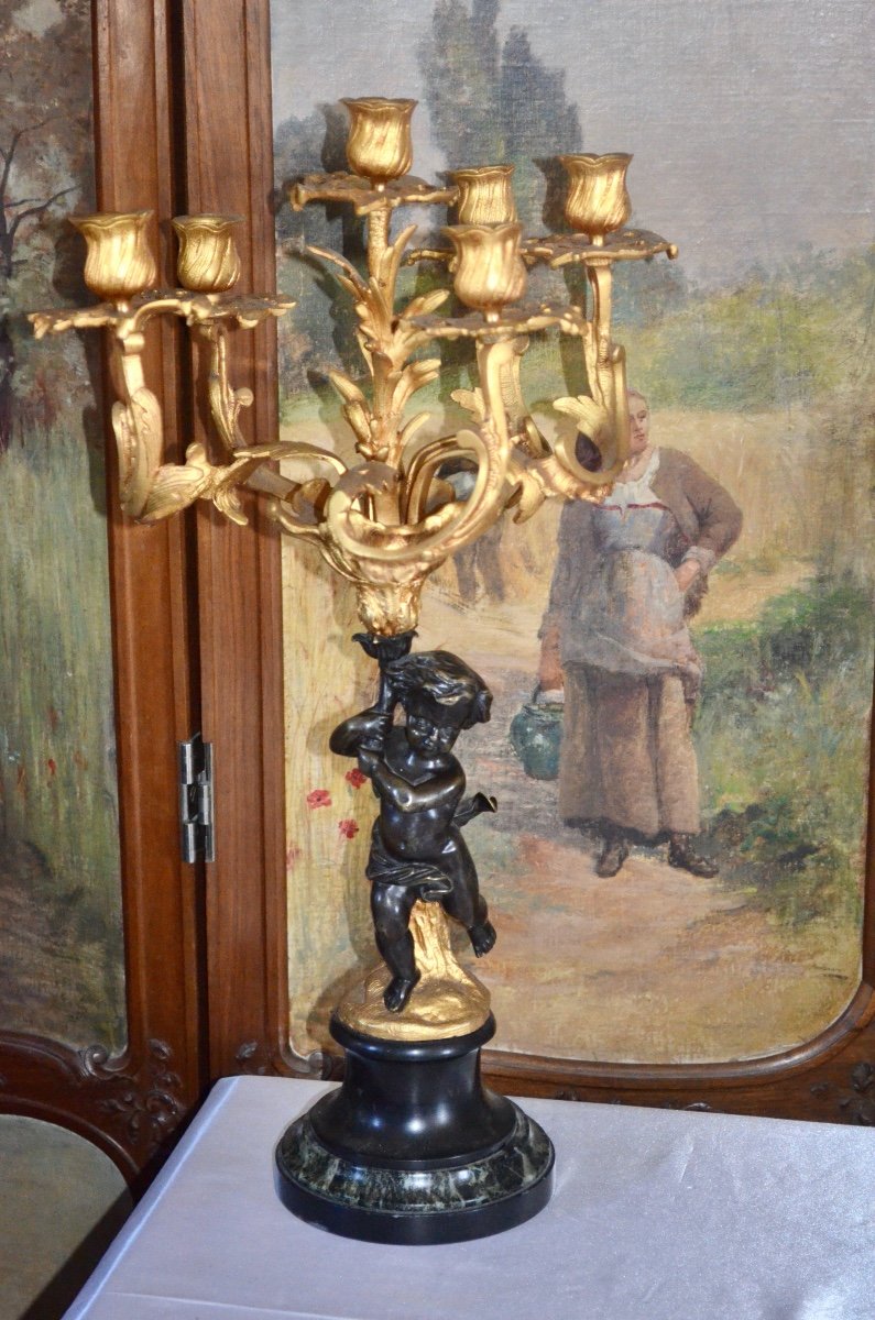 Pair Of Candelabra In Gilt Bronze With-photo-4