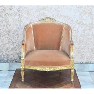 19th Century Gilded Wooden Basket Armchair 