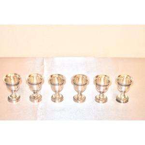 Set Of 6 Solid Silver Egg Cups, Early 19th Century 