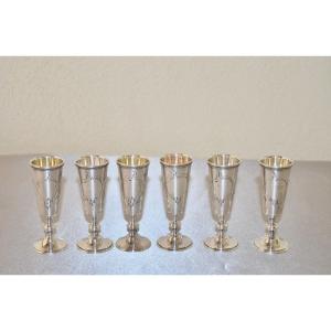 Set Of 6 Russian Solid Silver Vodka Glasses 19th Century 