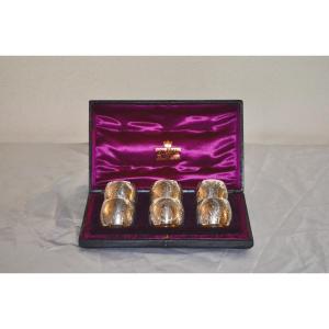 Set Of 6 Solid Silver Napkin Rings England 19th Century 