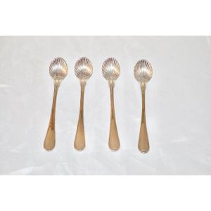 Set Of 4 Large Salt Shovels In Solid Silver, Early 19th Century 