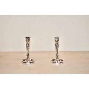 Pair Of 19th Century Rocaille Style Solid Silver Candlesticks