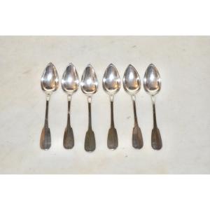 Set Of 6 Sterling Silver Coffee Spoons Mid 19th Century