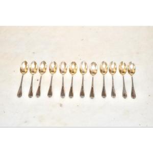 Set Of 12 Mocha Spoons In Solid Silver And Vermeil