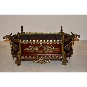 19th Century Neo-gothic Mahogany And Bronze Table Planter 