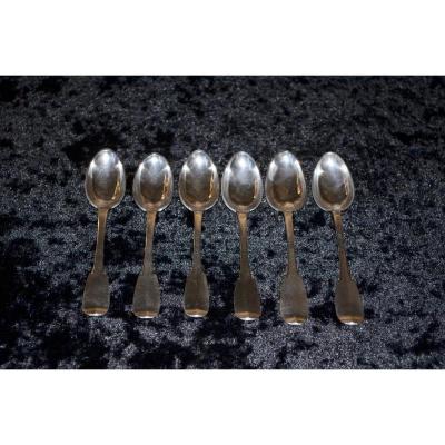 6 Coffee Spoons In Sterling Silver 2nd Rooster Early 19th Century