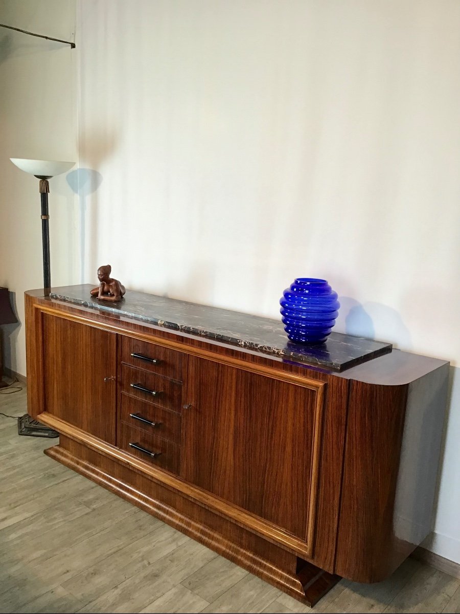 Enfilade 1930 Art Deco Moderniste esprit Paquebot En Palissandre Marbre Portor buffet-photo-8