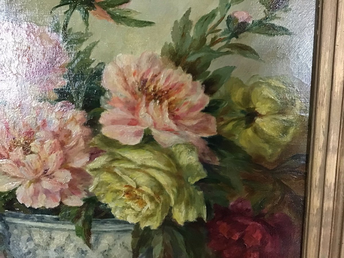 Victoria Lapeyre (xixth Century) Still Life With Bouquets Of Flowers Oil On Canvas Signed-photo-3