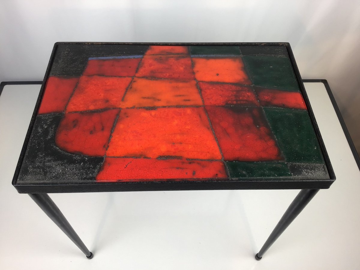 Jean And Robert Cloutier Modernist Side Table Or Mini Coffee Table 1950 Enameled Lava-photo-3