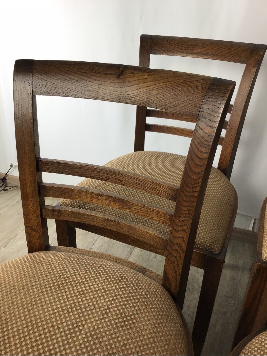 6 Modernist Art Deco Chairs 1940 In Solid Oak-photo-1