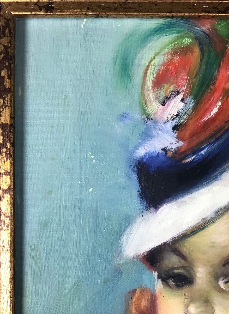 Painting In The Taste Of Domergue Elegant Woman Oil On Canvas-photo-2