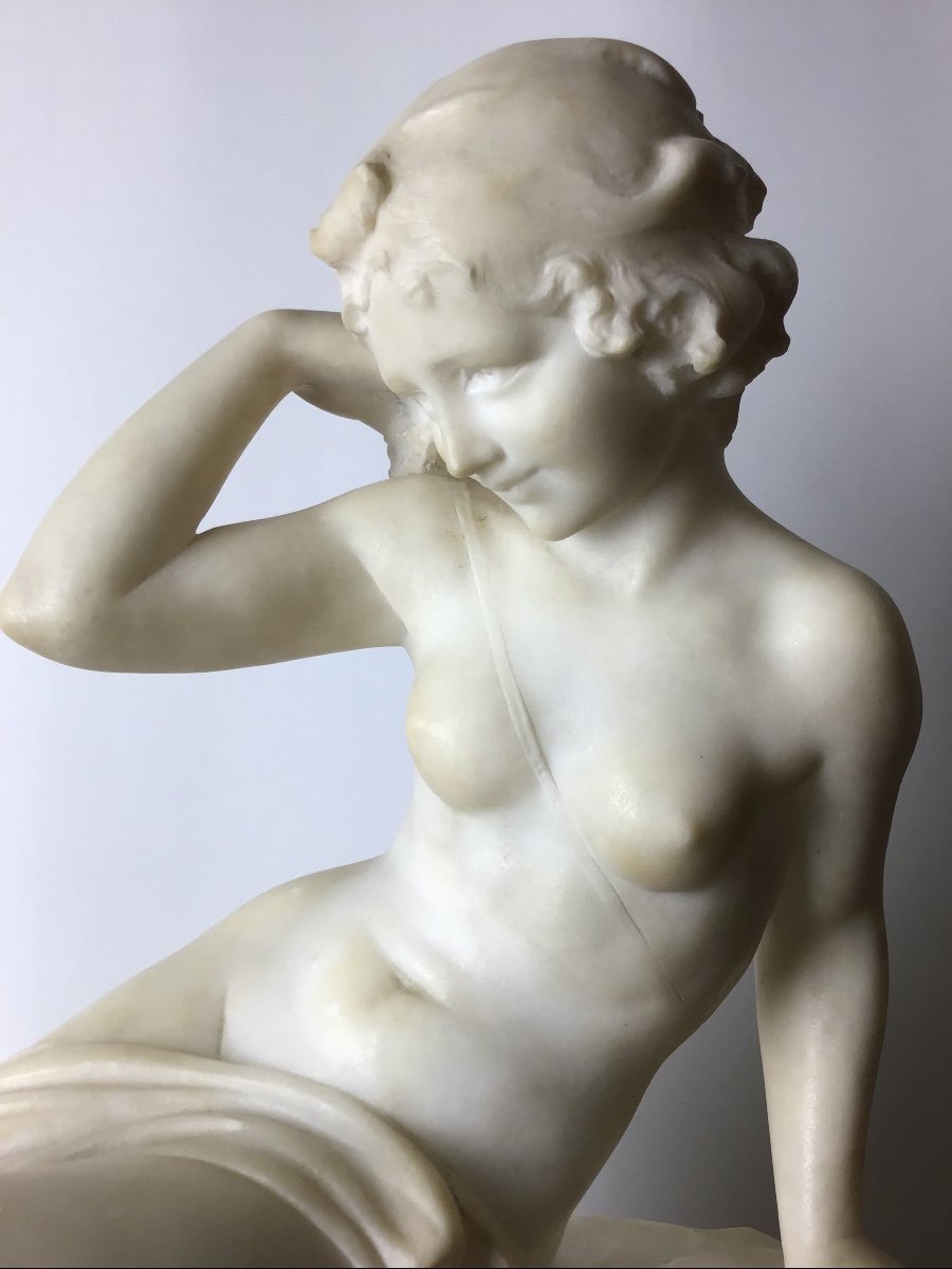 Joseph Gerard Sculpture "diane The Huntress" White Marble Signed Portor Marble Base Art Deco Nude-photo-3