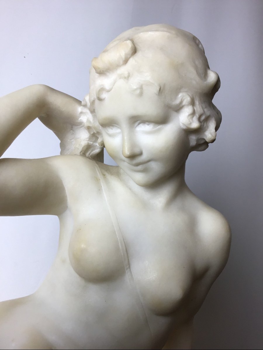 Joseph Gerard Sculpture "diane The Huntress" White Marble Signed Portor Marble Base Art Deco Nude-photo-4