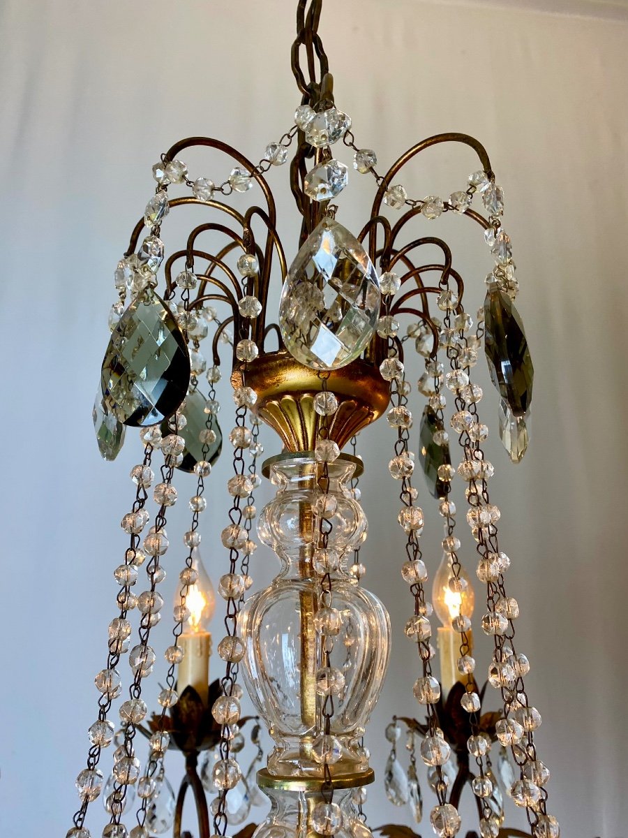 Chandelier With 8 Arms Of Light In Golden Metal And Numerous Tassels-photo-4