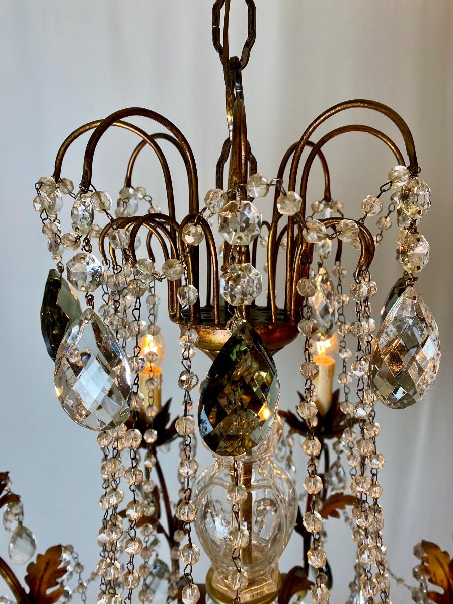 Chandelier With 8 Arms Of Light In Golden Metal And Numerous Tassels-photo-2