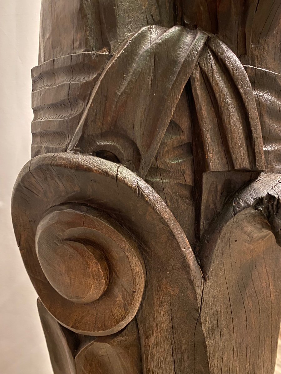 Figure De Proue de navire En Bois Sculpt&eacute; Sur Socle En Bois Laqu&eacute;-photo-1